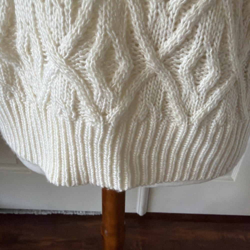 Cream Cable Pointelle Open Knit Sweater Womens  M 3/4 Sleeve Scoop Neck  a.n.a - Picture 5 of 13